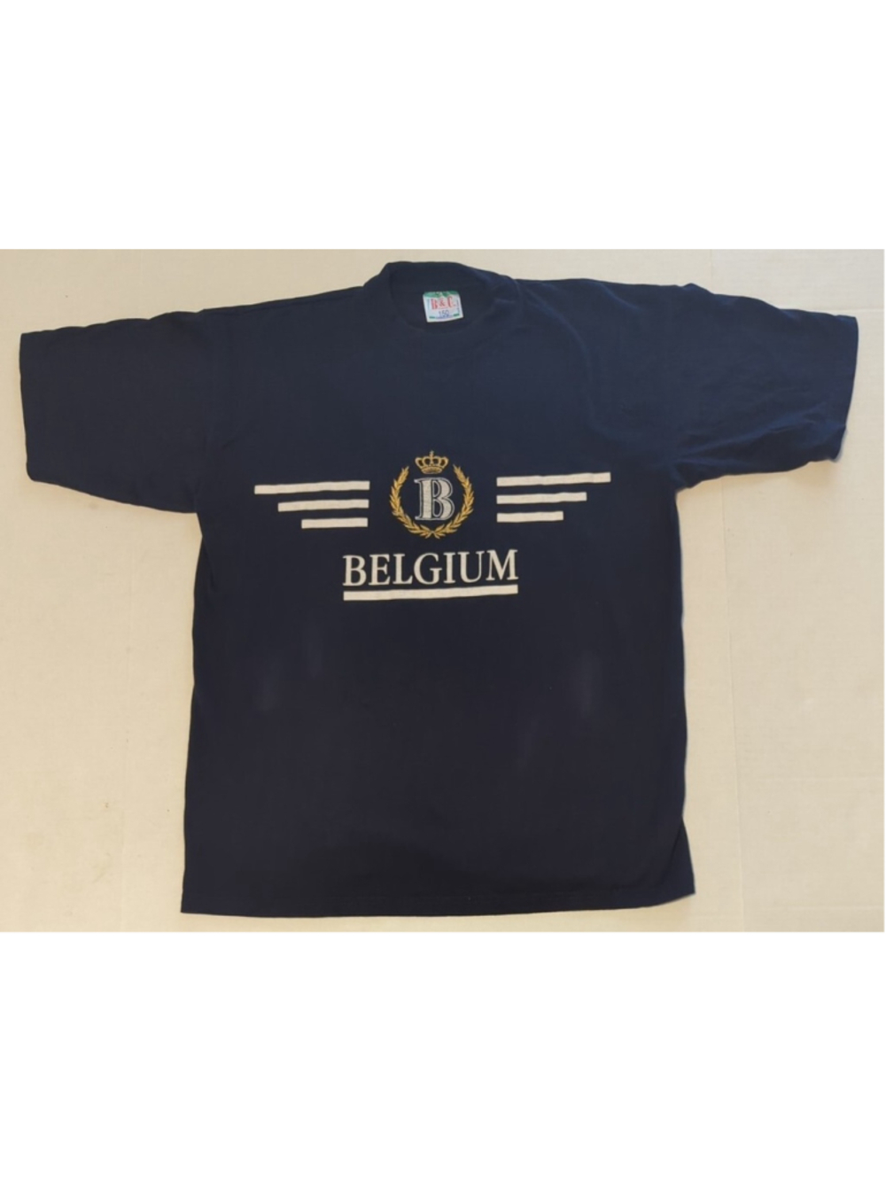 B&C Belgium T-Shirt Navy Blue Embroidered Logo Vintage Tee Medium M